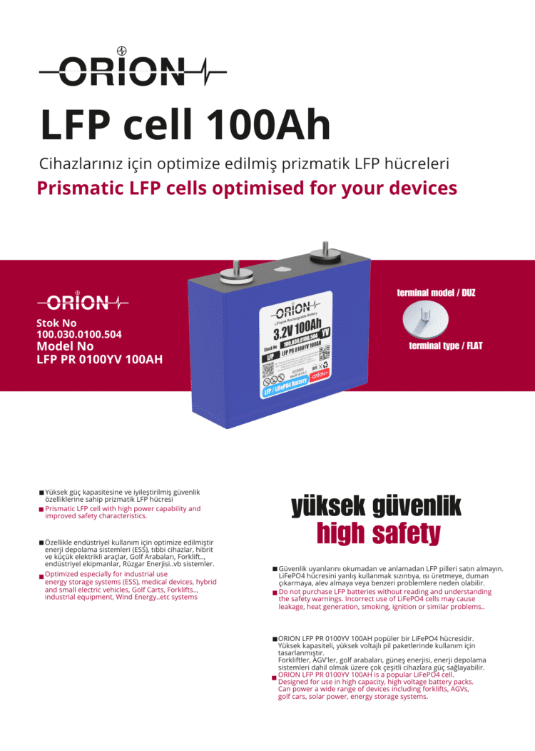 Orion 3.2v 100ah Prizmatik LiFePO4 Pil Hücre - Görsel 2