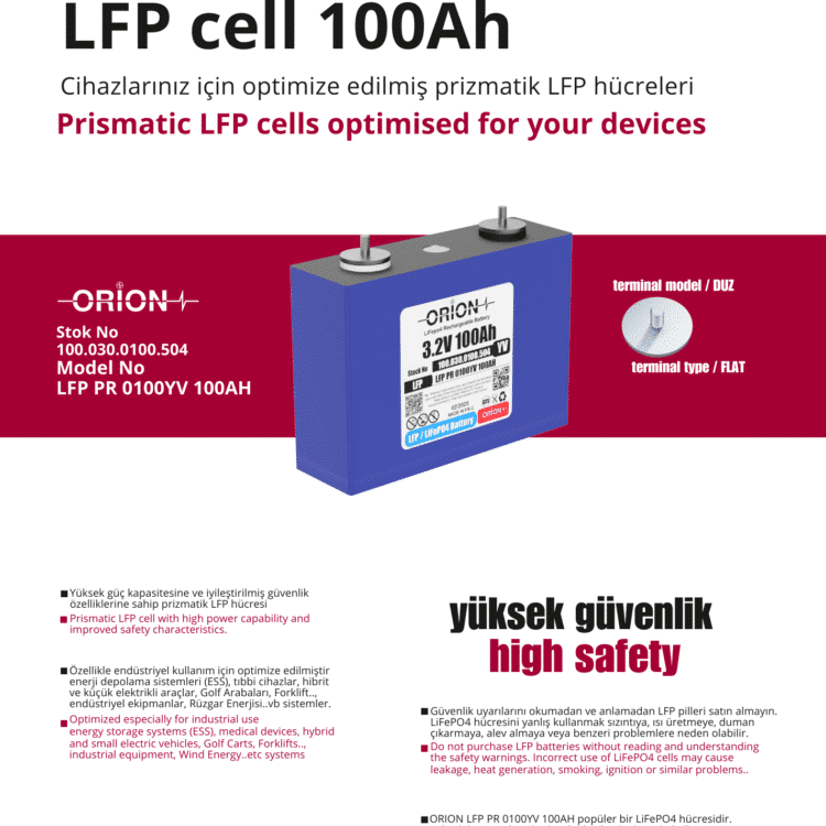 Orion 3.2v 100ah Prizmatik LiFePO4 Pil Hücre - Görsel 2